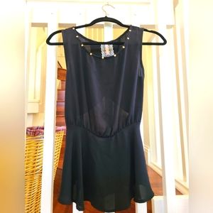 Black Chiffon Peplum Top